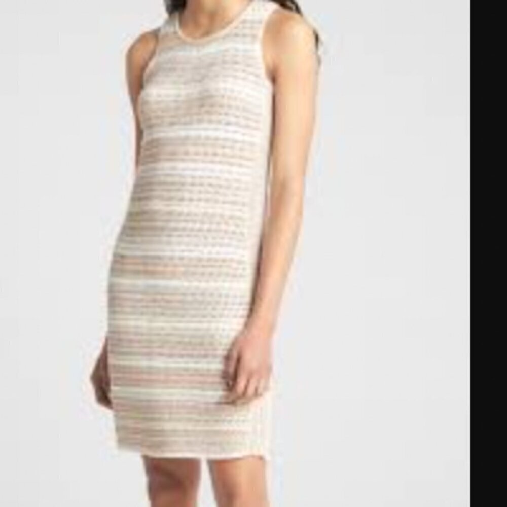 GAP Open Stitch Crochet Midi Tank Dress in Neutral Stripe Size Small